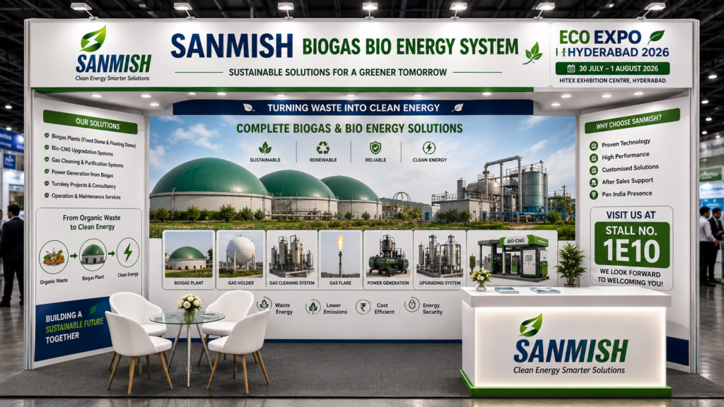sanmish biogas bio energy system eco expo hyderabad 2026 stall 1E10